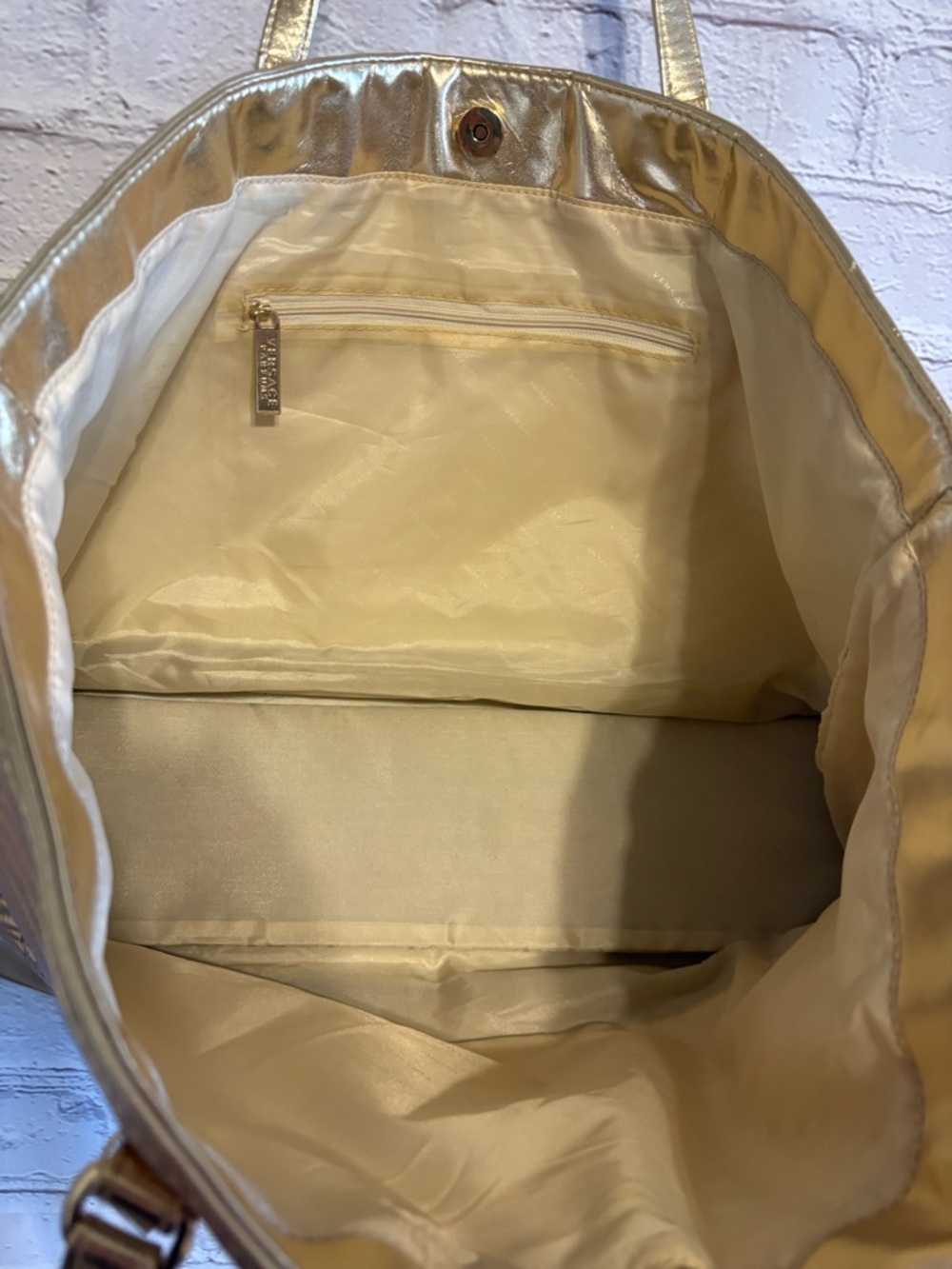 Versace Parfums Shimmery Gold Wave-Texture Tote Bag - Picture 11 of 13